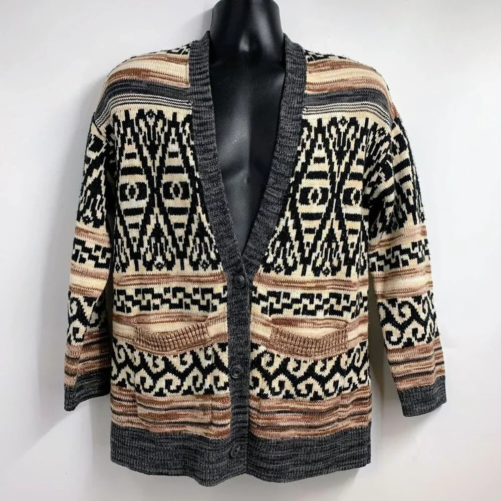 Lucky Brand Women's Jacquard Boyfriend Southwestern Cardigan Sweater Size M